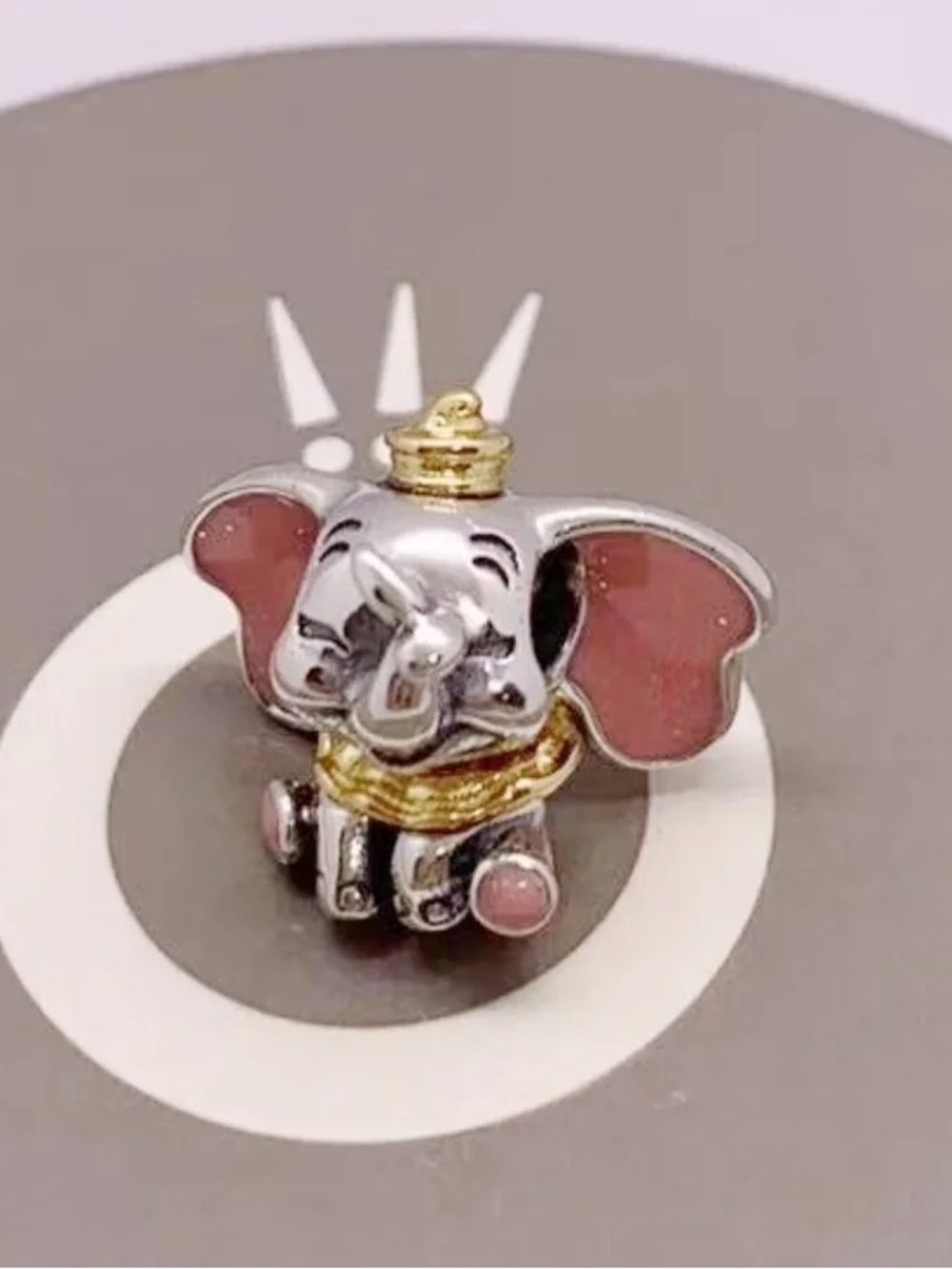 Pandora Silver Elephant Charm with Pink and Gold Accents